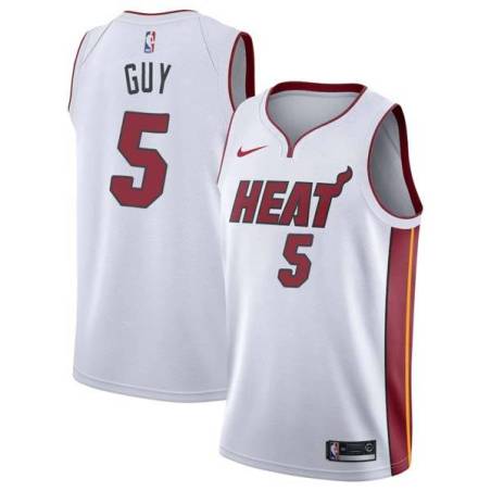 White Kyle Guy Heat #5 Twill Basketball Jersey