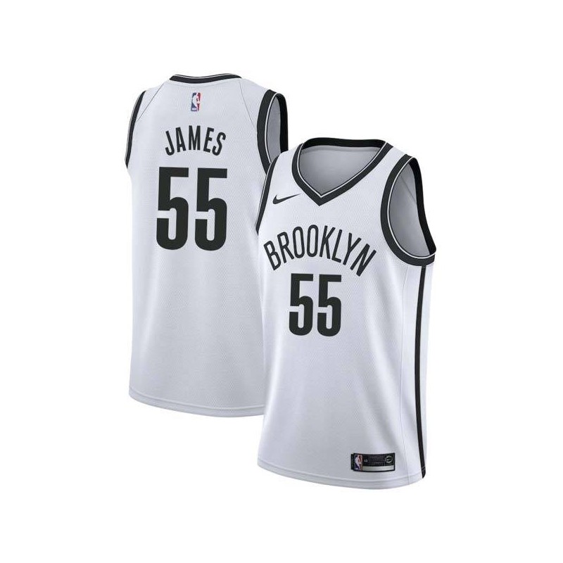 White Mike James Nets #55 Twill Basketball Jersey