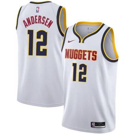 White Nuggets #12 Chris Andersen Twill Basketball Jersey