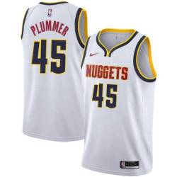 White Nuggets #45 Gary Plummer Twill Basketball Jersey