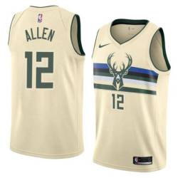 Cream Bucks #12 Grayson Allen Twill Basketball Jersey