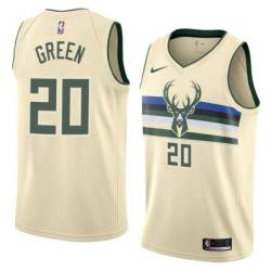 Cream Bucks #20 A.J. Green Twill Basketball Jersey