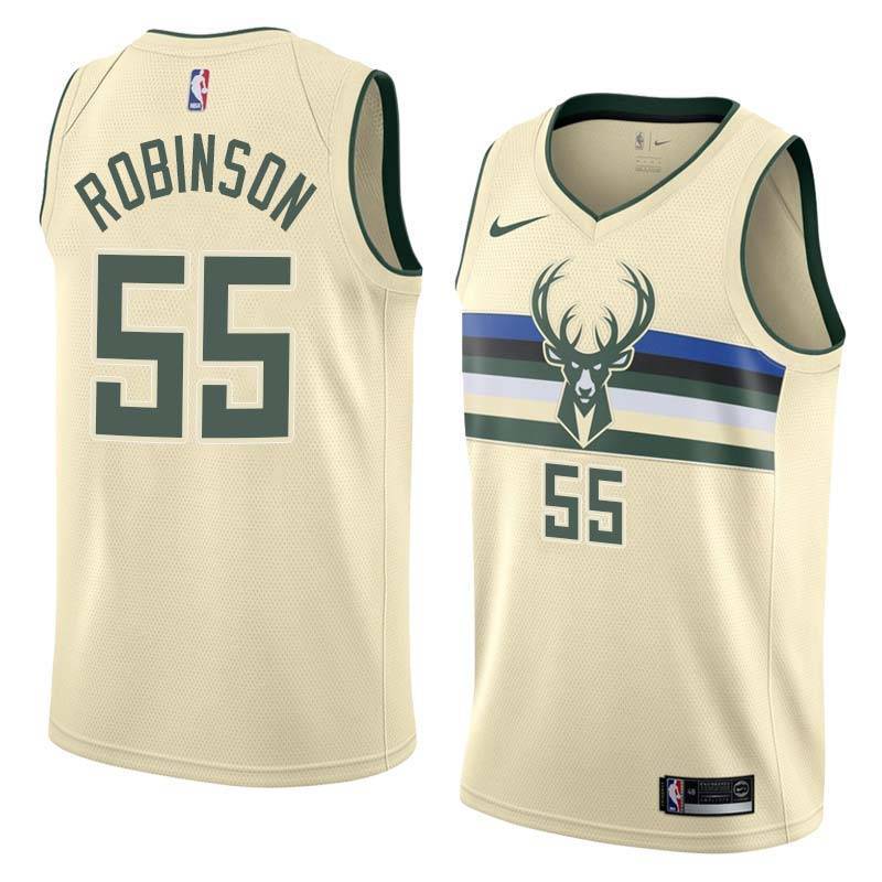Cream Bucks #55 Justin Robinson Twill Basketball Jersey