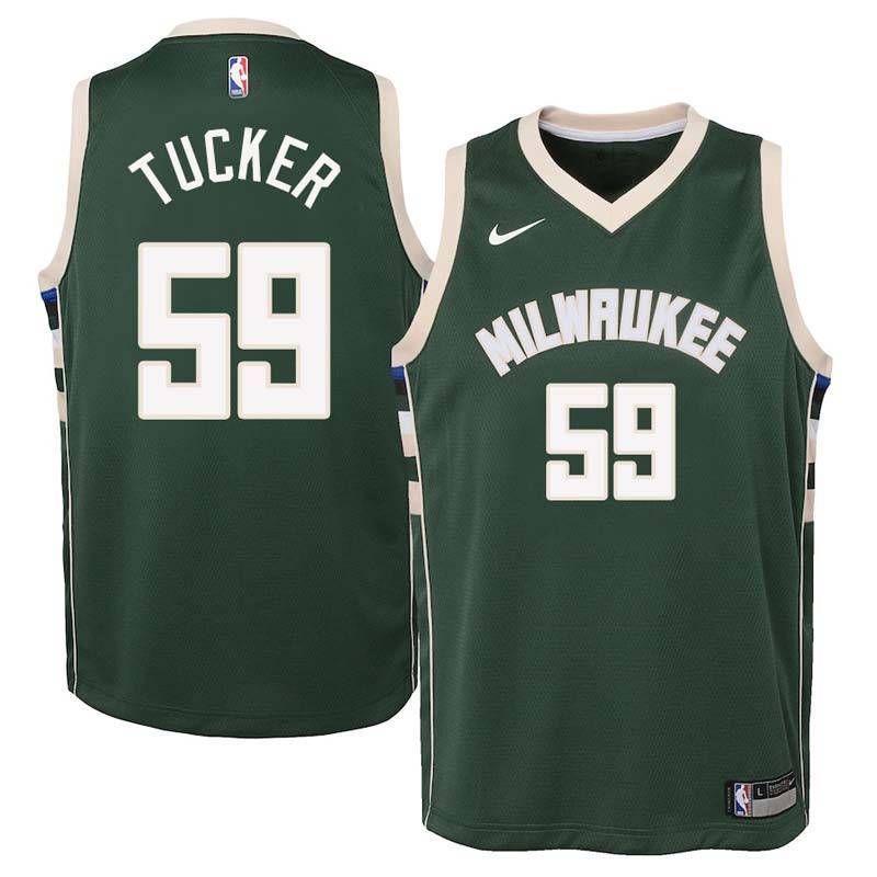Green Bucks #59 Rayjon Tucker Twill Basketball Jersey