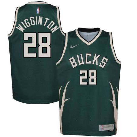 Green Earned Bucks #28 Lindell Wigginton Twill Basketball Jersey