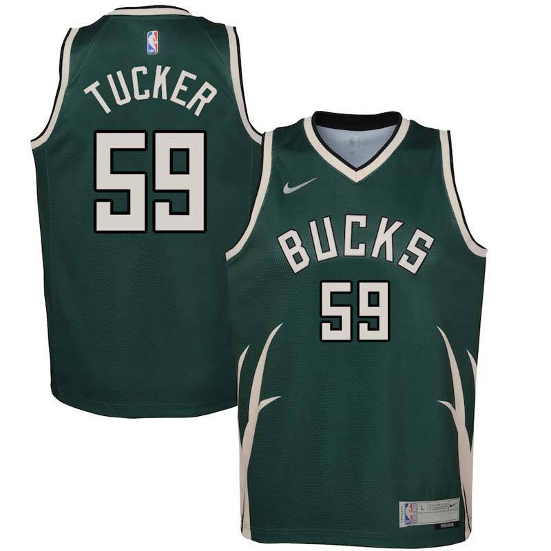 Green Earned Bucks #59 Rayjon Tucker Twill Basketball Jersey