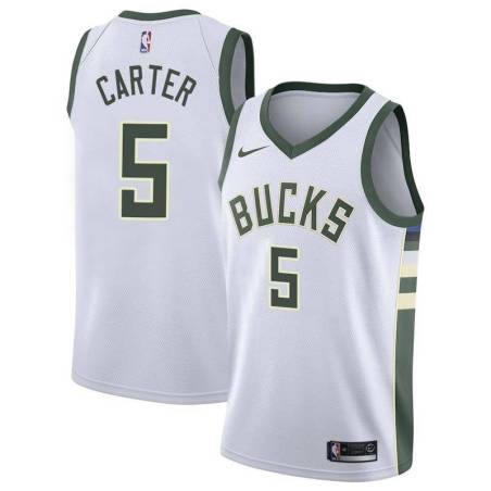 White White Bucks #5 Jevon Carter Twill Basketball Jersey