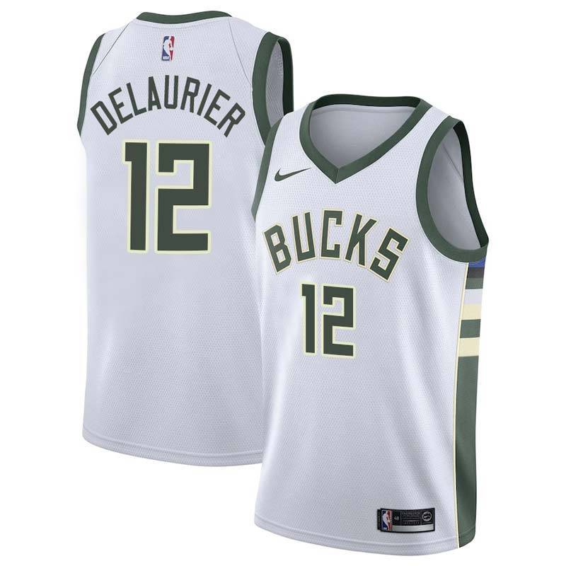 White Bucks #12 Javin DeLaurier Twill Basketball Jersey