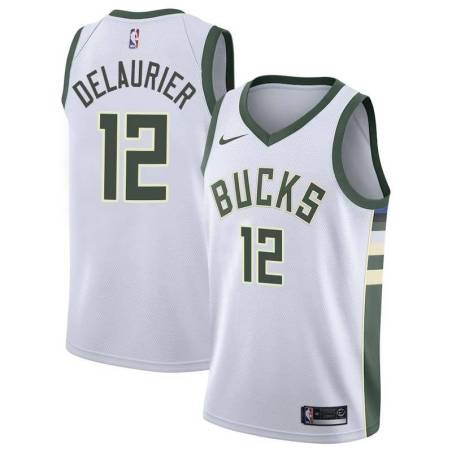 White Bucks #12 Javin DeLaurier Twill Basketball Jersey