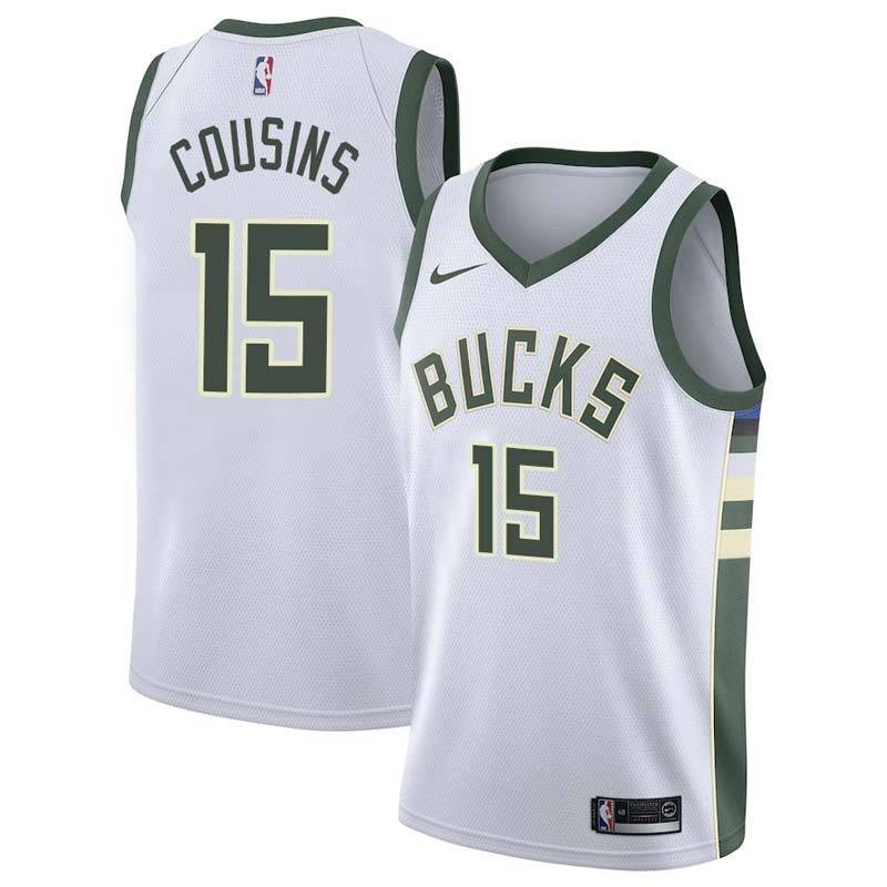 White Bucks #15 DeMarcus Cousins Twill Basketball Jersey