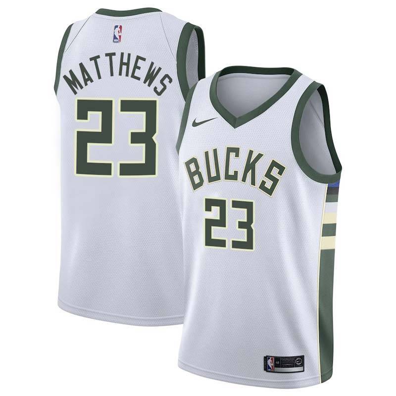 White Bucks #23 Wesley Matthews Twill Basketball Jersey
