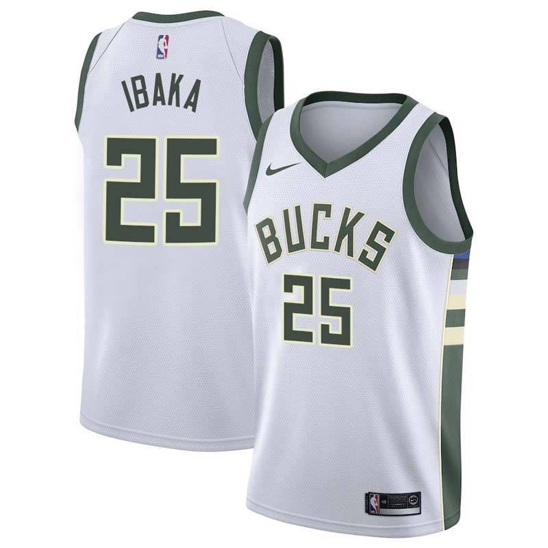 White Bucks #25 Serge Ibaka Twill Basketball Jersey