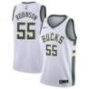 White Bucks #55 Justin Robinson Twill Basketball Jersey