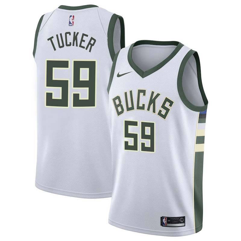 White Bucks #59 Rayjon Tucker Twill Basketball Jersey