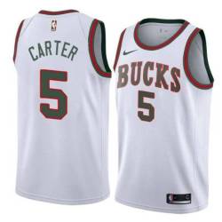 White_Throwback White Throwback Bucks #5 Jevon Carter Twill Basketball Jersey