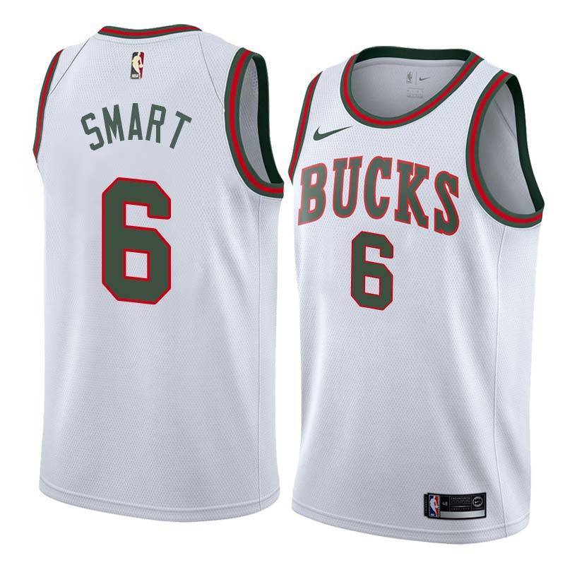 White Throwback Bucks #6 Javonte Smart Twill Basketball Jersey