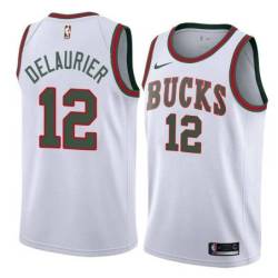 White Throwback Bucks #12 Javin DeLaurier Twill Basketball Jersey