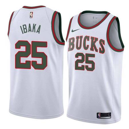 White Throwback Bucks #25 Serge Ibaka Twill Basketball Jersey