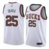 White Throwback Bucks #25 Serge Ibaka Twill Basketball Jersey