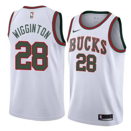 White Throwback Bucks #28 Lindell Wigginton Twill Basketball Jersey