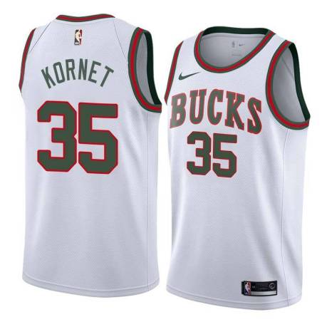 White Throwback Bucks #35 Luke Kornet Twill Basketball Jersey
