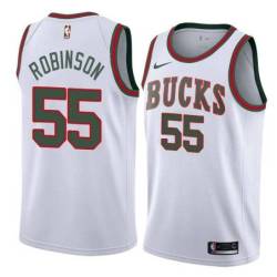 White Throwback Bucks #55 Justin Robinson Twill Basketball Jersey