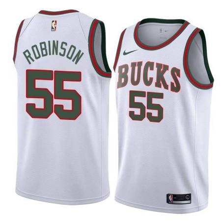 White Throwback Bucks #55 Justin Robinson Twill Basketball Jersey
