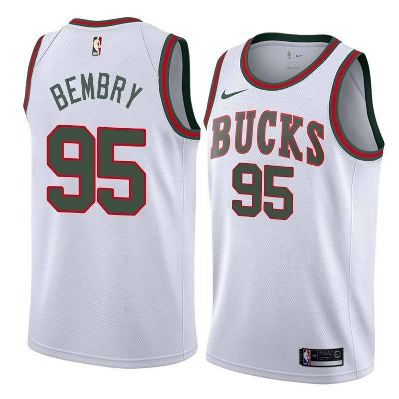 White Throwback Bucks #95 DeAndre Bembry Twill Basketball Jersey