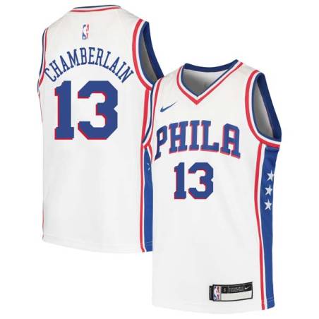 White Wilt Chamberlain Twill Basketball Jersey -76ers #13 Chamberlain Twill Jerseys, FREE SHIPPING