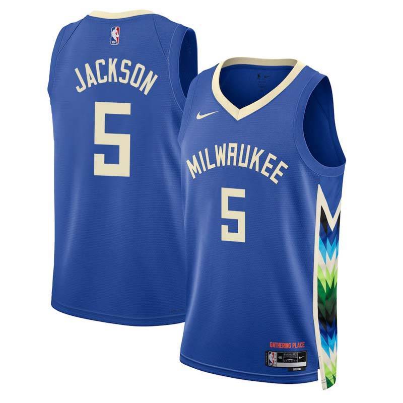 2022-23City Jermaine Jackson Bucks #5 Twill Basketball Jersey FREE SHIPPING