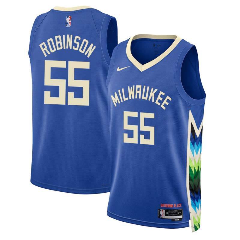 2022-23City Bucks #55 Justin Robinson Twill Basketball Jersey