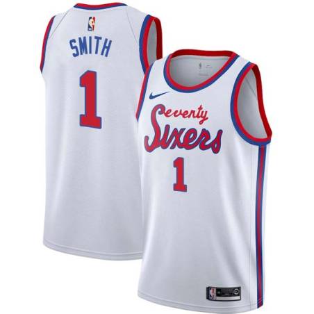 White Classic Ish Smith Twill Basketball Jersey -76ers #1 Smith Twill Jerseys, FREE SHIPPING