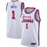 White Classic Ish Smith Twill Basketball Jersey -76ers #1 Smith Twill Jerseys, FREE SHIPPING