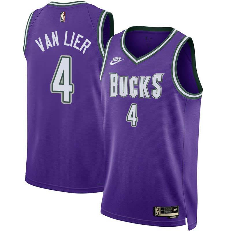 Purple Classic Norm Van Lier Bucks #4 Twill Basketball Jersey FREE SHIPPING