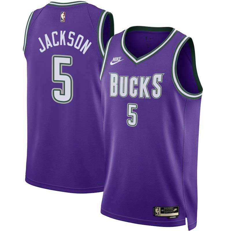 Purple Classic Jermaine Jackson Bucks #5 Twill Basketball Jersey FREE SHIPPING