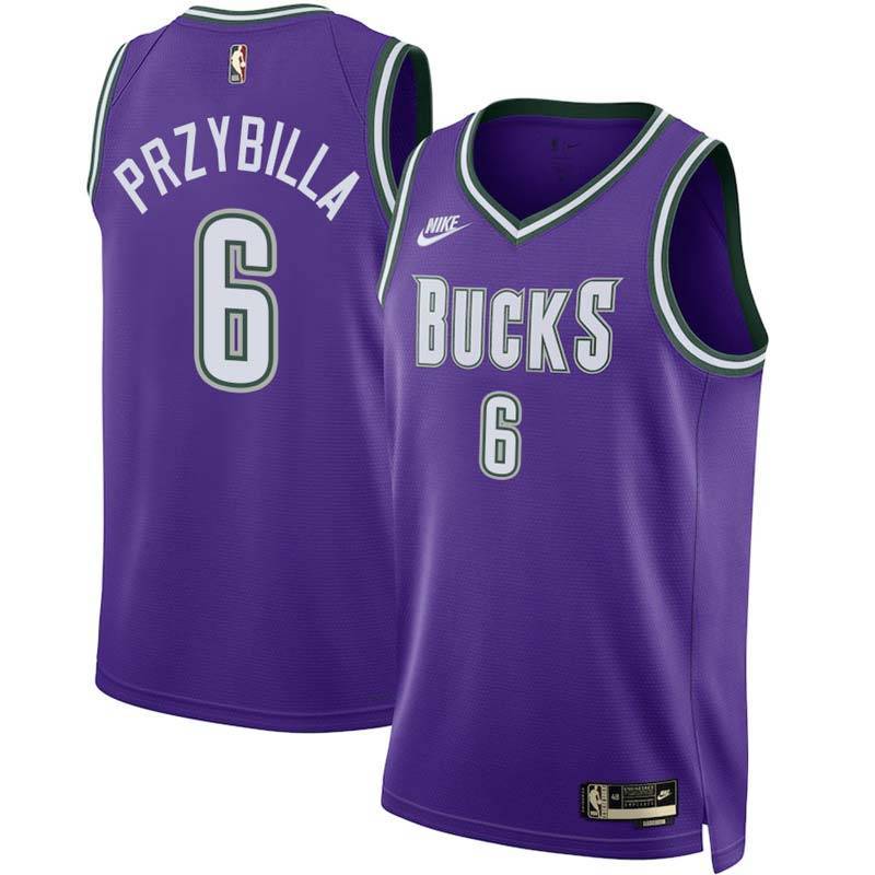 Purple Classic Joel Przybilla Bucks #6 Twill Basketball Jersey FREE SHIPPING