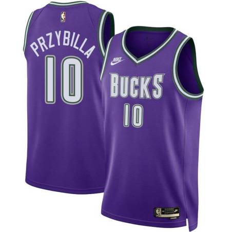 Purple Classic Joel Przybilla Bucks #10 Twill Basketball Jersey FREE SHIPPING