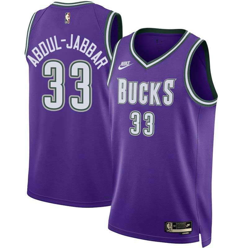 Purple Classic Kareem Abdul-Jabbar Bucks #33 Twill Basketball Jersey FREE SHIPPING