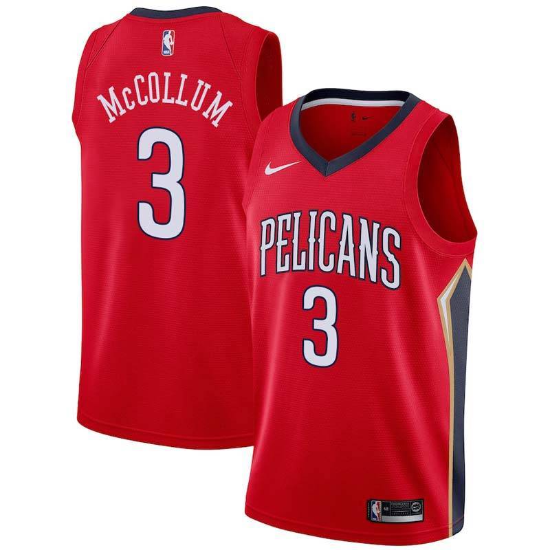 Red Pelicans #3 CJ McCollum Twill Basketball Jersey