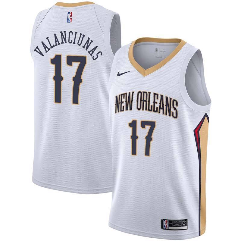 White Pelicans #17 Jonas Valanciunas Twill Basketball Jersey
