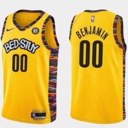Yellow Benoit Benjamin Nets #00 Twill Basketball Jersey
