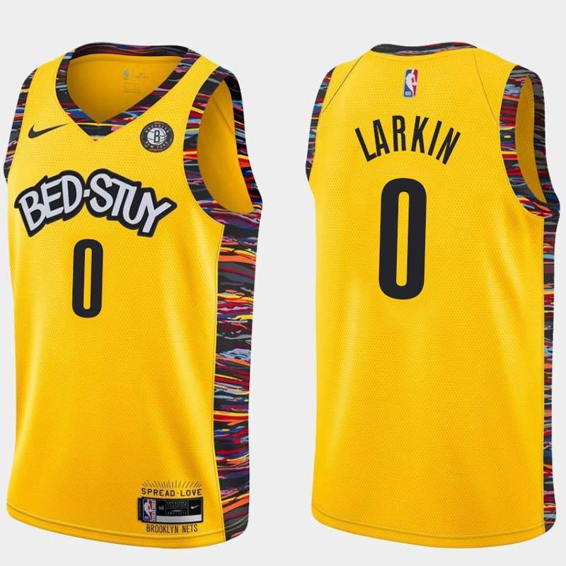 Yellow Shane Larkin Nets #0 Twill Basketball Jersey