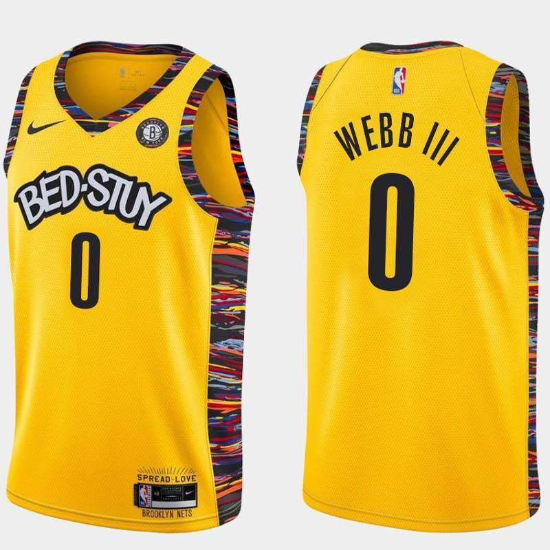 Yellow James Webb III Nets #0 Twill Basketball Jersey
