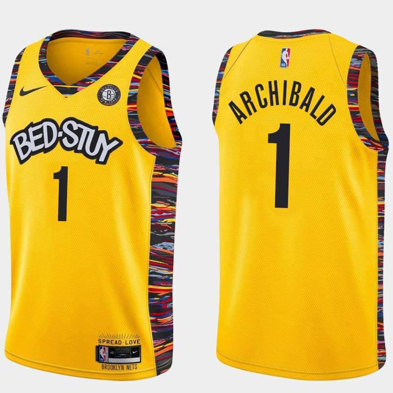 Yellow Tiny Archibald Nets #1 Twill Basketball Jersey