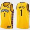 Yellow Foots Walker Nets #1 Twill Basketball Jersey