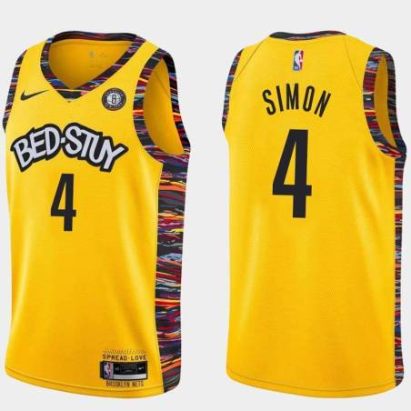 Yellow Walt Simon Nets #4 Twill Basketball Jersey