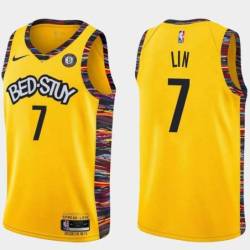 Yellow Jeremy Lin Nets #7 Twill Basketball Jersey