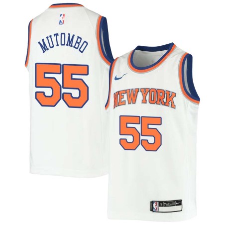 White Dikembe Mutombo Twill Basketball Jersey -Knicks #55 Mutombo Twill Jerseys, FREE SHIPPING