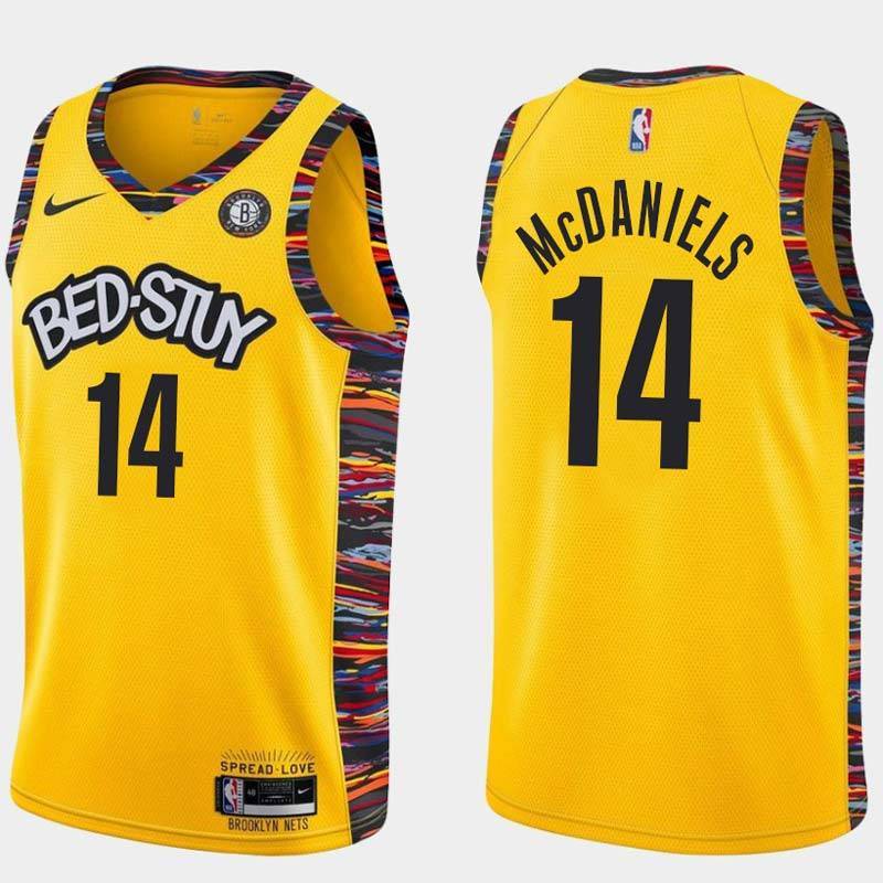 Yellow K.J. McDaniels Nets #14 Twill Basketball Jersey