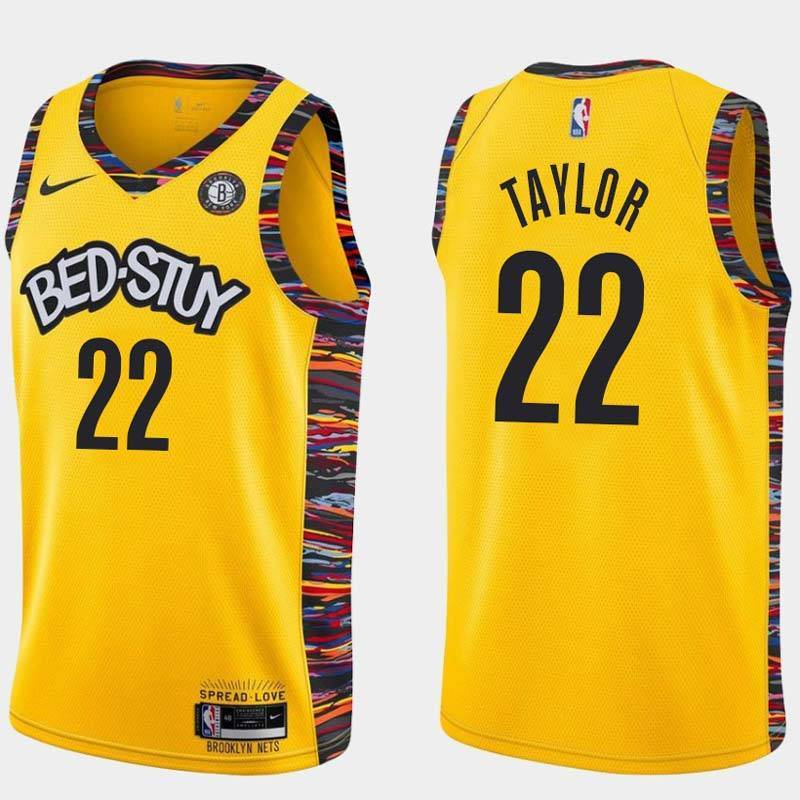Yellow Ollie Taylor Nets #22 Twill Basketball Jersey